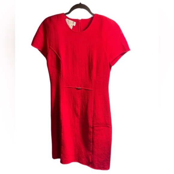 ESCADA scoop neck Red Wool Back Zipper Day 2 nite Classic Midi dress 38 - Picture 2 of 5